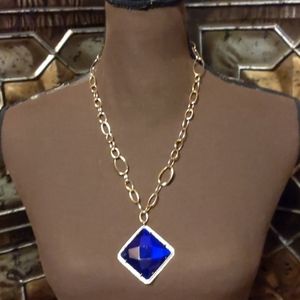 Rhombus Antique Silver Plated Alloy Glass Big Pend